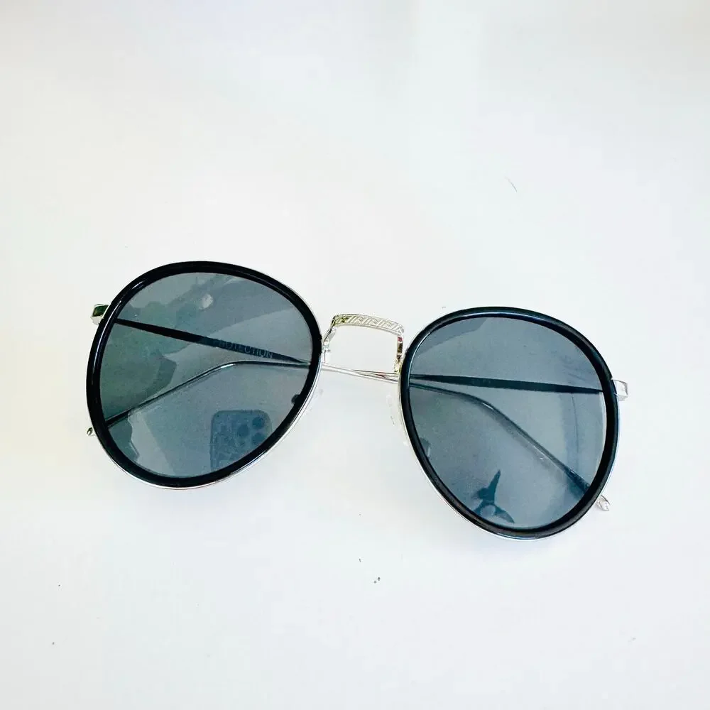NEW NORDSTROM Black Silver $78 Slim Etch Oversized Metal Sunglasses Sunnies Y2K